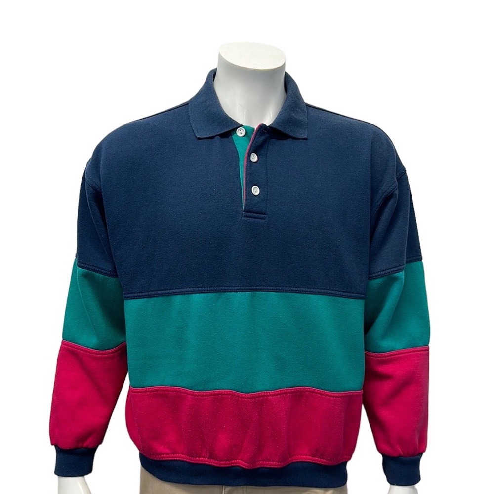 Vintage 80-90s Fremantle Action Wear Rugby Blue Green Red Pullover Sweatshirt MD